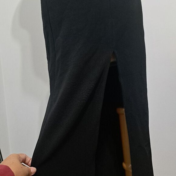 Vintage Tadashi Bodycon High Front Slit Y2K Classic Rib Knit Gothic Maxi Dres XS - Picture 10 of 14